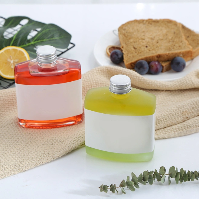 New Square Drink Glass Bottle, Transparent Square Glass Bottle with Lid