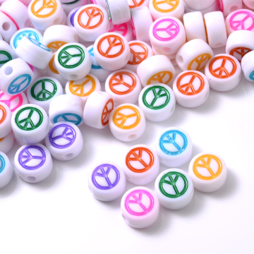 AR1260: Wholesale Acrylic Beads - 4*7mm, 500g Peace Sign Round Flat Beads for Jewelry Crafting