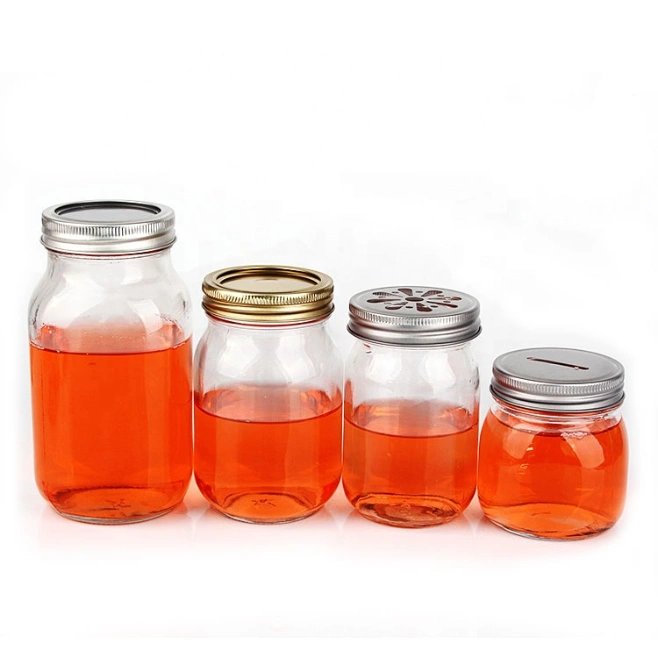 Hot-Selling Different Capacity Wide Mouth Glass Mason Jar with Split Type Lid for Food Beverage Storage