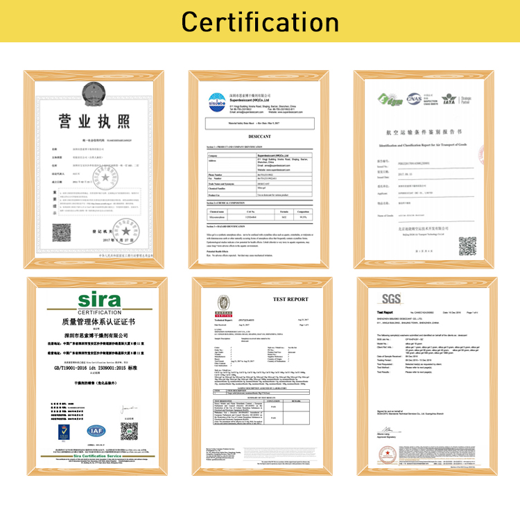 Desiccant Tablet Shoes Food chemical auxiliary agent supplier silica gel desiccant OPP bag