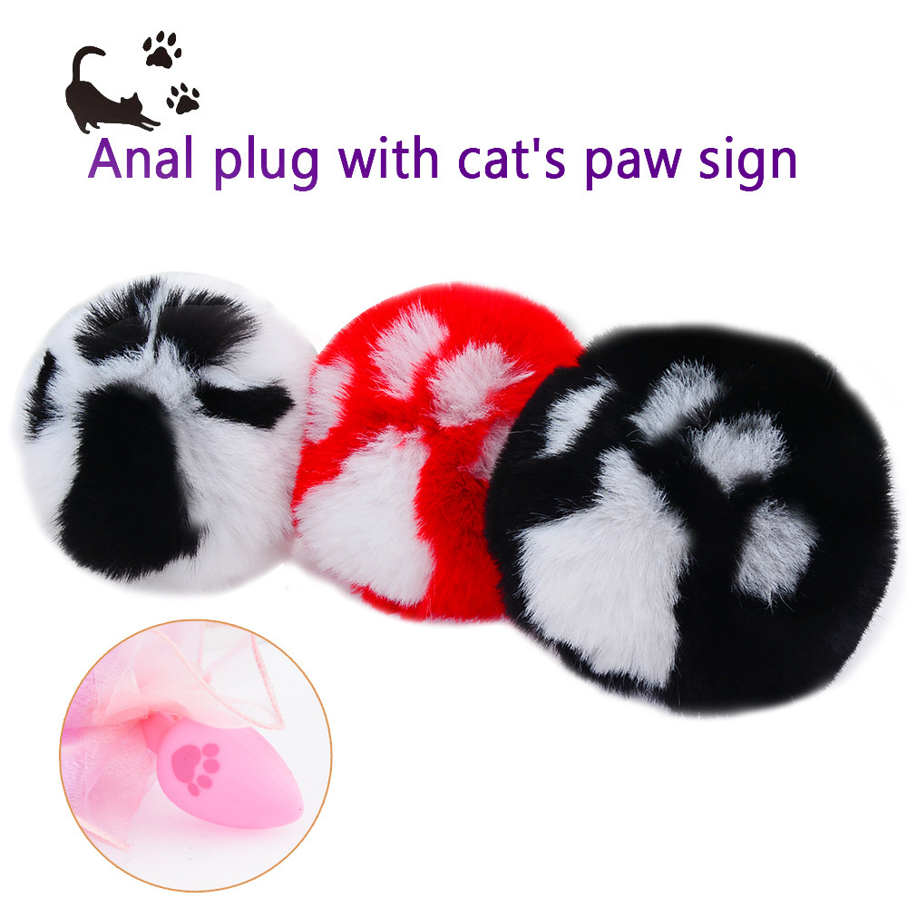 Sex Toys Cat Tail Anal Plug Silicone Cat Paw Hair Ball Anal Plug Cat Paw Khaki White Fox Hair Ball For Couples