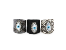 2018 men silver rhinestone evil eye jewelry python leather rings