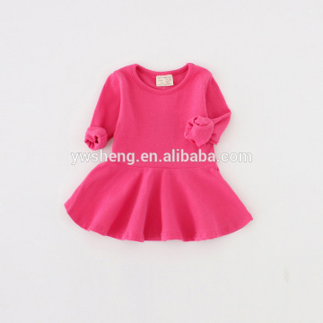 New fashion baby girl winter dress solid color long sleeve dress little girl plian cotton autumn dresses