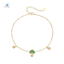 SUMMLY Vintage Lotus Beads 18k Gold Plated 925 Sterling Silver Anklets - Fashion Jewelry for Women