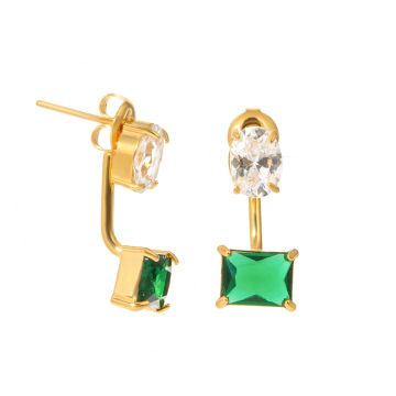 18K Gold Stainless Steel Oval and Rectangular Earrings with Zirconia