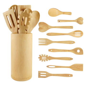Bamboo Kitchen Utensils Set with Holder