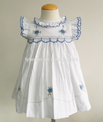 White poplin cotton children wholesale hand smocked embroidered dresses