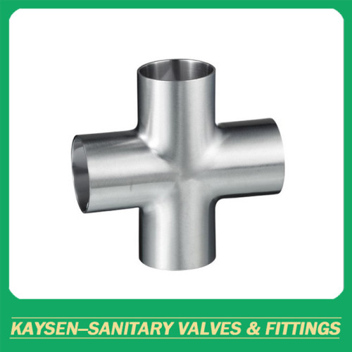 BPE Sanitary welding cross 4 way pipe fitting