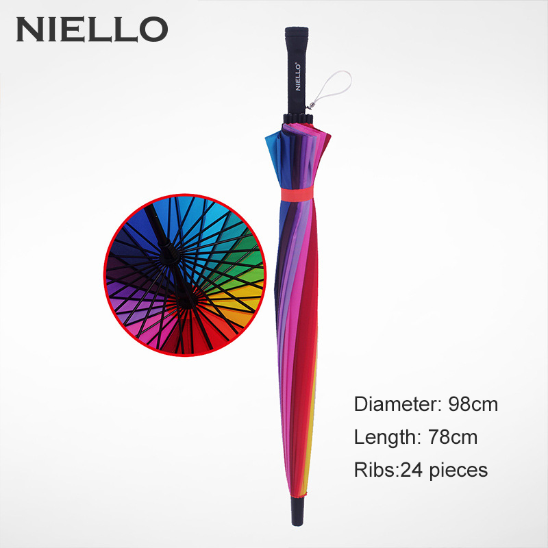 NELLO Rainbow Umbrella Rain Women Brand 24K Windproof Long Handle Umbrellas Strong Frame Waterproof Fashion Colorful Paraguas