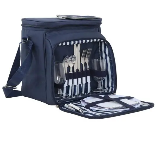 Outdoor Camping Picnic Insulated Cooler Bag Basket Bag Wine Bottle Tote Cooler Bag with Shoulder Strap