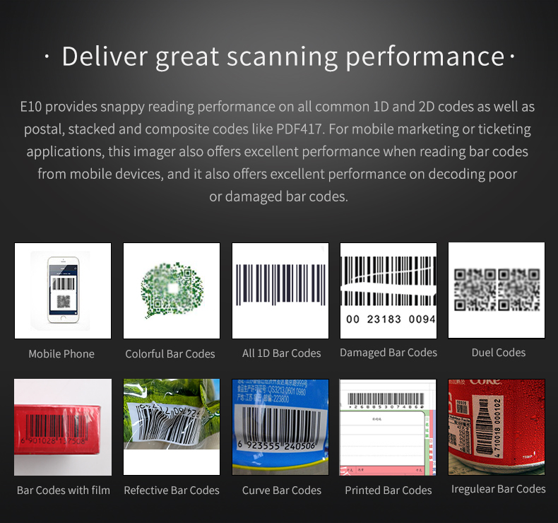 Barcode Scanner Module 1D 2D Codes,QR Code Reader with Mini Size E10