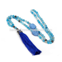 natural beads light blue wheathering agate beads necklace tassel necklace for women