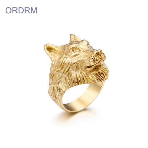 Anillo para hombre de acero inoxidable Viking Gold Wolf