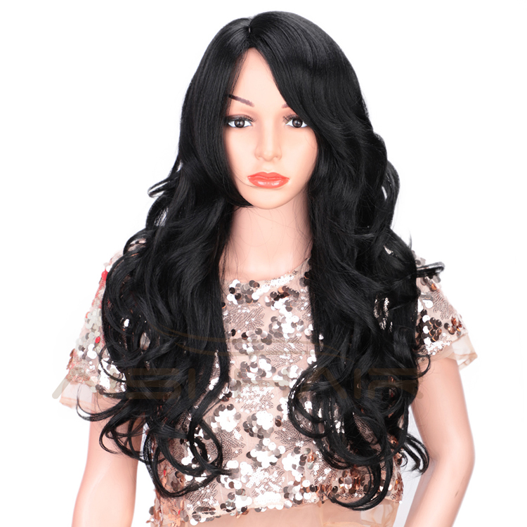Fashion Synthetic Heat Resistant Fiber Party Cosplay Black Body Wave Long Wavy Hair Wig For Black White Women Wigs