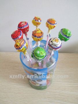 Fruit flavour round lollipop with chewing gum candy