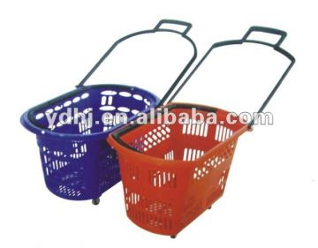 plastic rolling supermarket basket with wheels