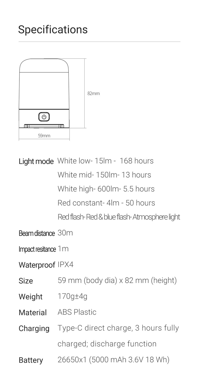 Nextool multi-function multi-color LED lantern 600 lumen outdoor lantern Camping Lights 5000k white light camping lantern