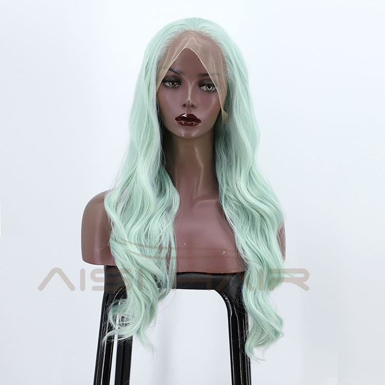 Ombre Swiss Lace Synthetic Hair Wholesale Cheap Vendor Cosplay Long Curly Body Wave Green For Black Women Lace Front Wig