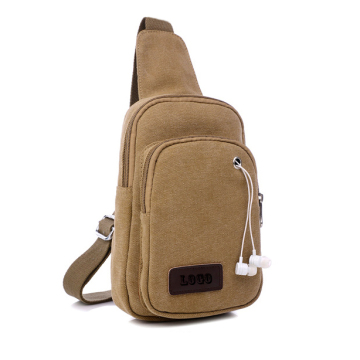 Canvas cross body headphone jack slant sling backpack, trapezoid sling bag with headset earphone earpiece ear phone audio hole