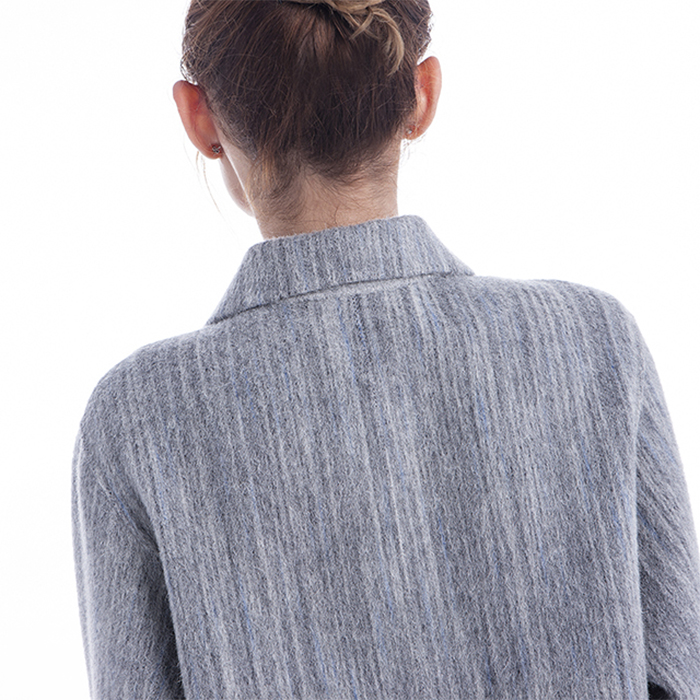 Back collar of fashionable light grey cashmere overcoat