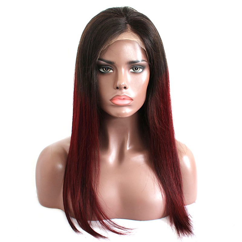 cheap 1B 99J color lace frontal  human hair wig, two tone color straight lace wigs brazilian hair,human hair wigs