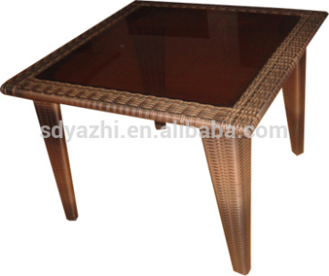 brown glass table top PE rattan outdoor table