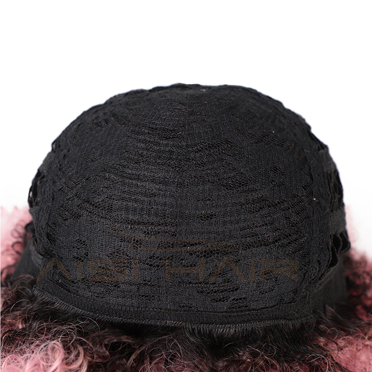 Aisi Hair Short Kinky Fluffy  Ombre Pink Wig Heat Resistant Synthetic Fiber Afro Curly Wigs For Black Women Cosplay Party Wigs