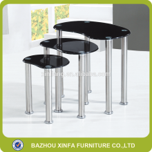 Modern design black tempered glass top chrome legs coffee tables