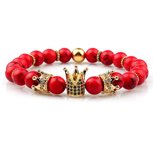 Natural Gemstone Imperial Crown Bead Bracelet King Queen Luxury Charm Couple Jewelry Xmas Gift for Women Men