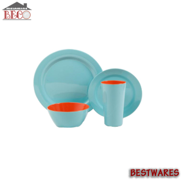 Custom design 4pcs two tone melamine dinnerware set