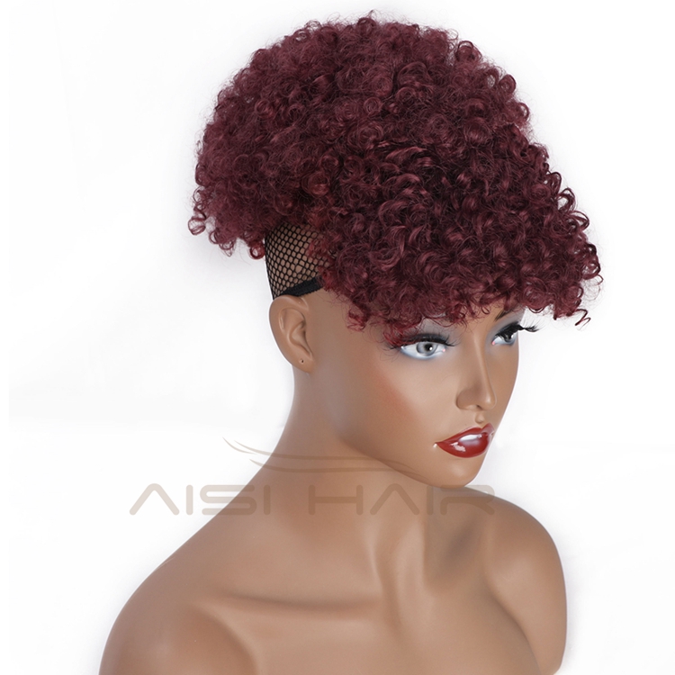 Aisi Hair Cheap Price Afro Puff Heat Resistant Fiber Chignon Bun Vendors Short Afro Curly Updo Hair Synthetic Bun With Fringe