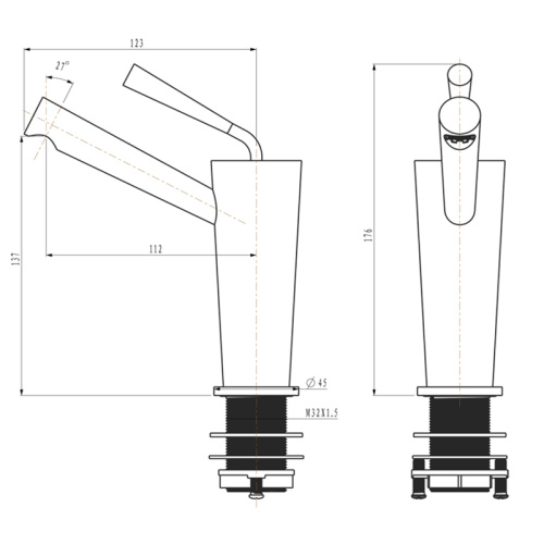 Grifo de mezclador de lavabo dorado de lujo de dibujo ligero