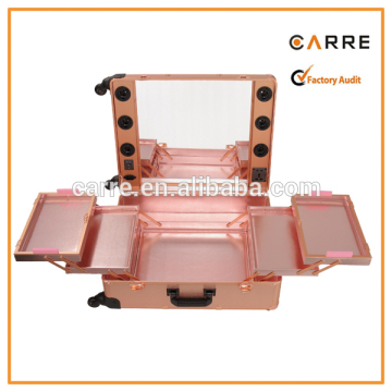 2017 new portable lighted makeup studio case with mirror and bluetooth