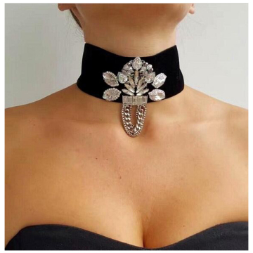 Wide Black Velvet Choker Gothic Rhinestone Necklace Jewelry