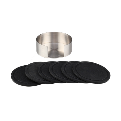 Suporte de aço inoxidável com preto DrinkSilicone Coaster Set