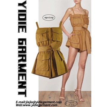 Mouwloos vierkante kraag met hoge taille kanten playsuits