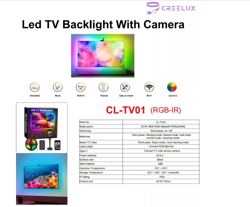 Sync Box & TV LED Backlight Kit, Immersion Ambient Lighting Strips for 65 Inch Computer/TV/Intelligent Capture of Ambient Lights
