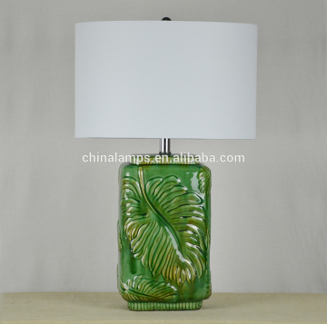 In stock and small MOQ ceramic a table lamp with round linen lampcovers for hotel/house/motel decorative UL