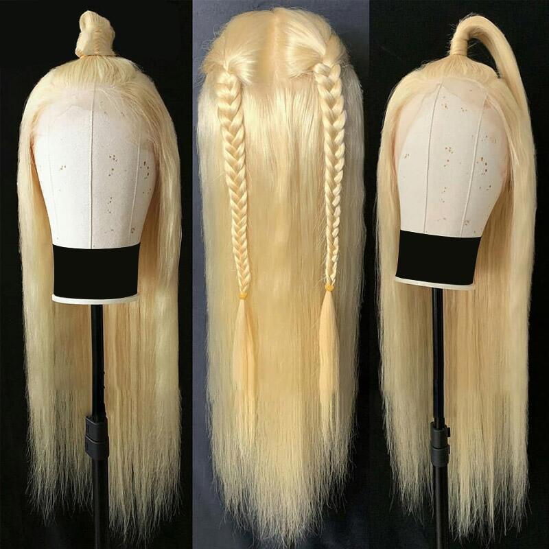 Wholesale Factory Human hair wig,#613 front lace wig can be dyed,Brazilian hair Straight Lace frontal wigs with baby hair