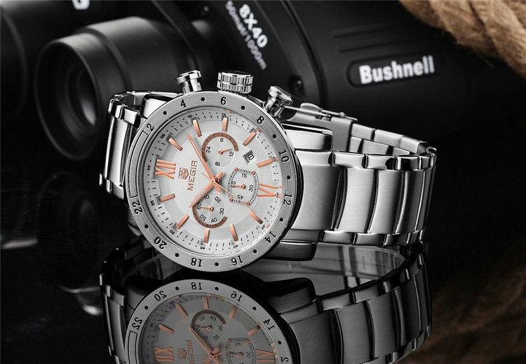 Megir 3008 Men Quartz Watch New Fashion Casual Full Steel Watches Relogio Masculino