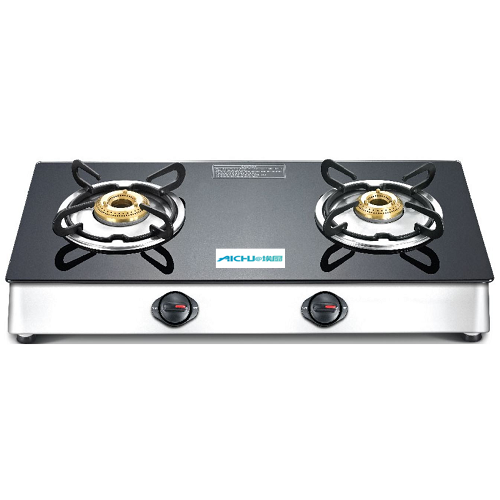 Black/Silver Glass Top Gas Stove