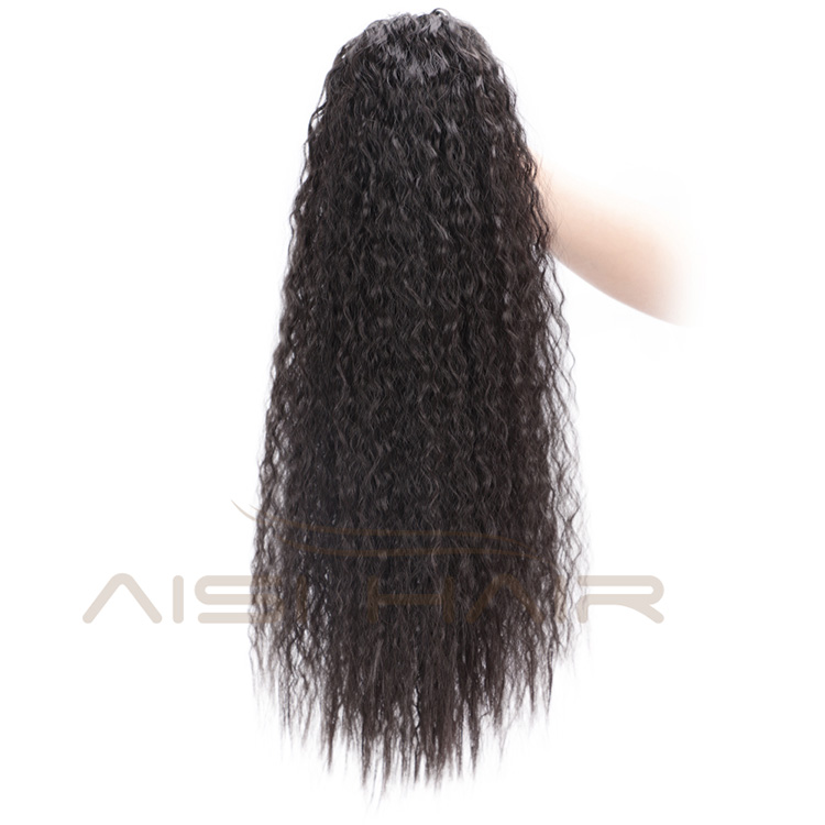 Aisi Hair Long Wavy Black Ponytail Hair Extensions Heat Resistant Synthetic Fiber Hairpieces with Two Plastic Combs