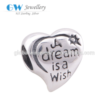 Romantic Dream Heart Sterling Silver Charm Alphabet Letter Charm Bracelet