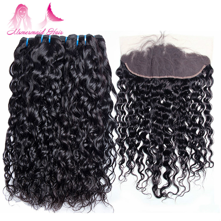 wholesale price virgin brazilian hair natural color double drawn water wave 3 bundles with 13*4 frontal