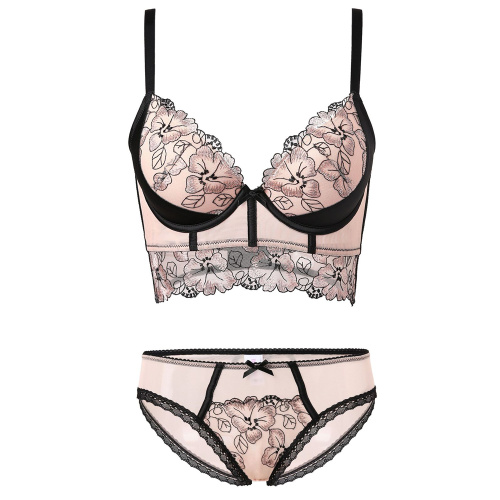 In Stock Stock Lady Sex Embroidery Push Up Bra Panty Set