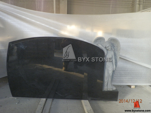 Shanxi Black Standing Angel Carving Granite Monument