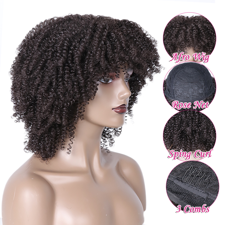 Bulk Sales Short Hairband Cheap Non Lace Synthetic Bangs Afro Kinky Curly Wigs With Fringe Afro Wig For Black Women