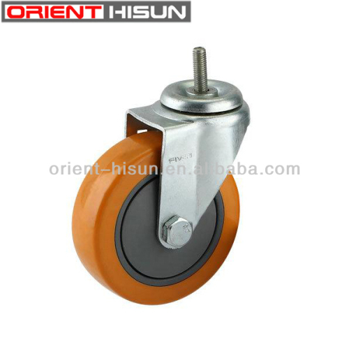 Kuning 4 Inch PU ulir tunggal Ball Bearing Caster wheel roda