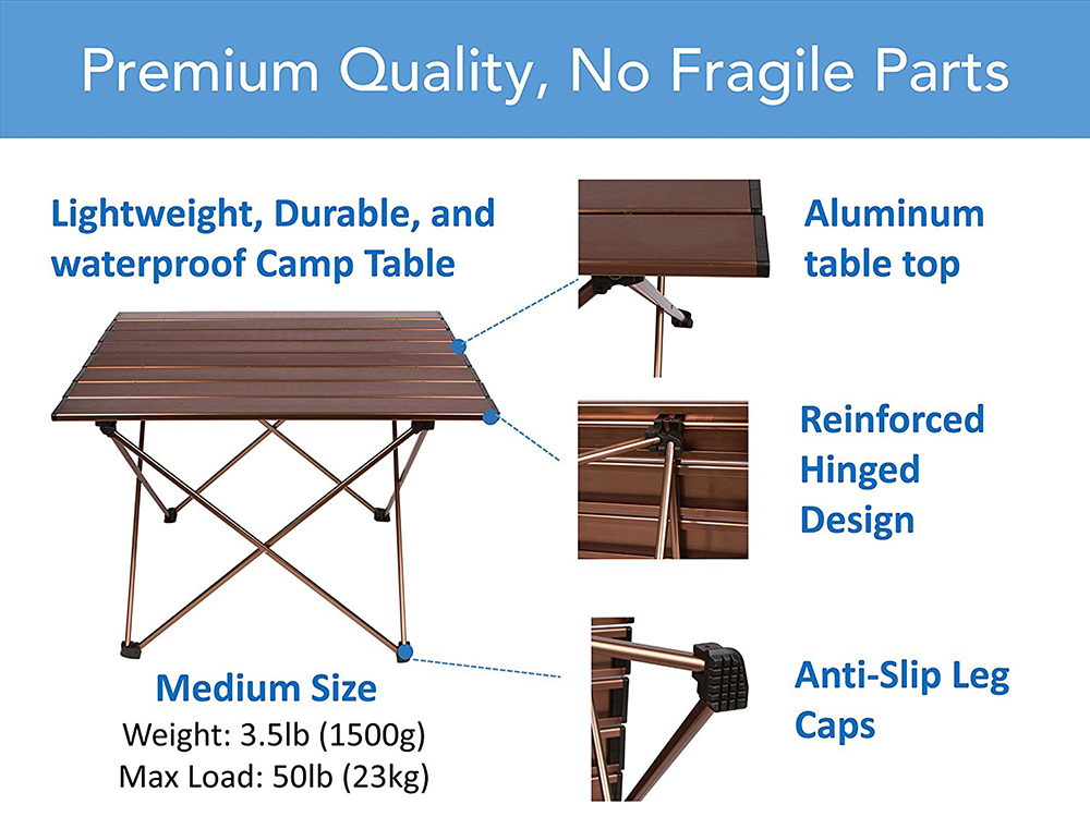 NPOT Camping Side Tables with Aluminum Hard-Topped Folding Table top Ultra light camping kitchen table