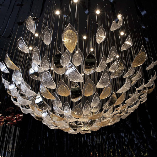 Luxury project club glass leaf led chandeliers pendant